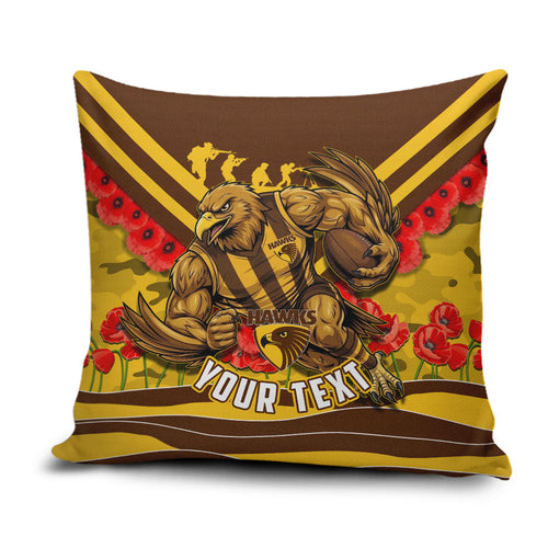 Personalised Hawthorn Hawks ANZAC Pillow Cover Military Remembrance Australian Football Mascot Camouflage