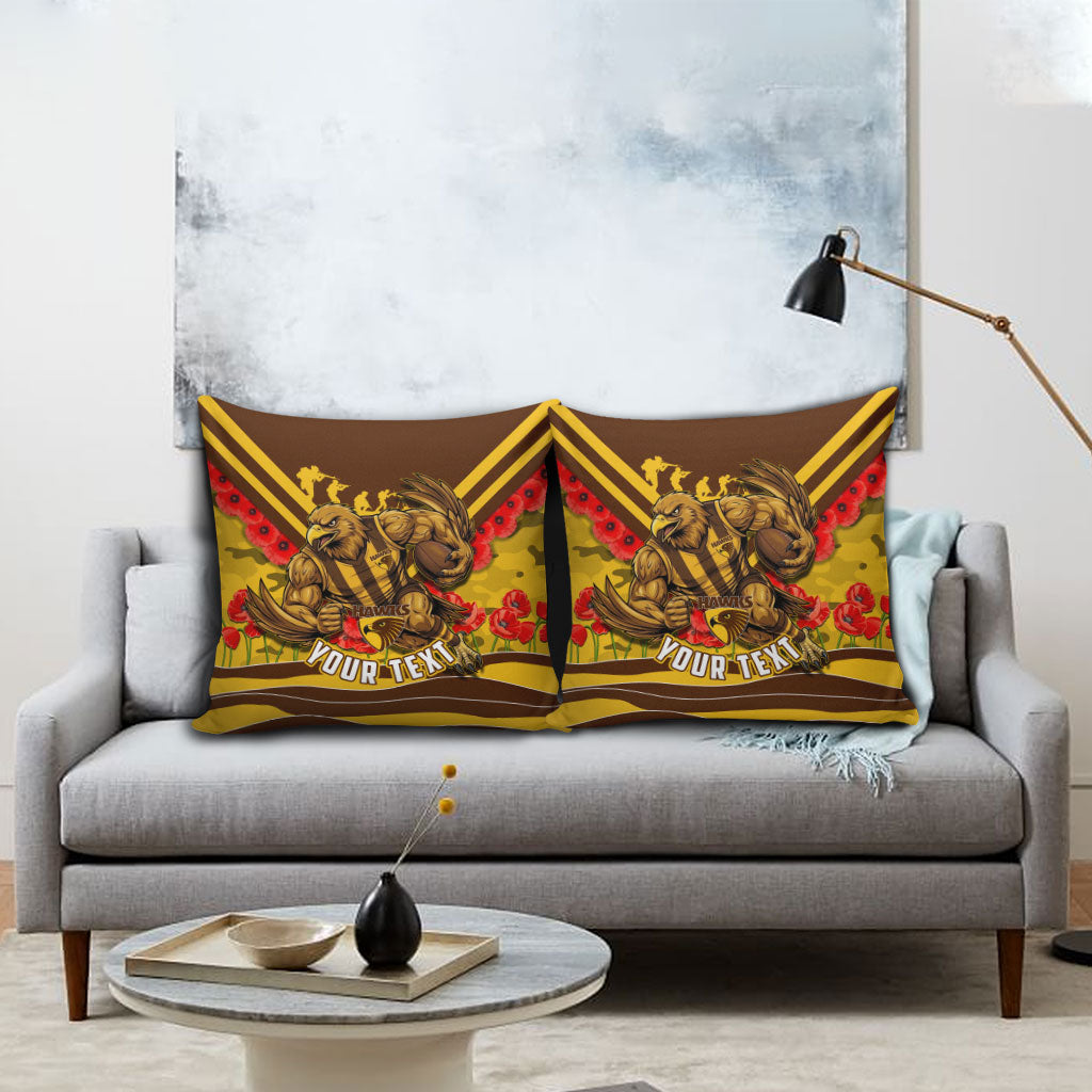 Personalised Hawthorn Hawks ANZAC Pillow Cover Military Remembrance Australian Football Mascot Camouflage