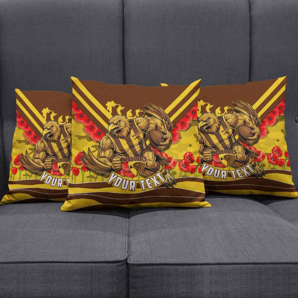 Personalised Hawthorn Hawks ANZAC Pillow Cover Military Remembrance Australian Football Mascot Camouflage