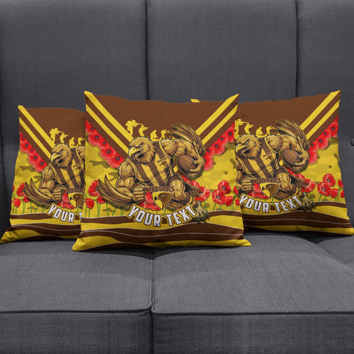 Personalised Hawthorn Hawks ANZAC Pillow Cover Military Remembrance Australian Football Mascot Camouflage