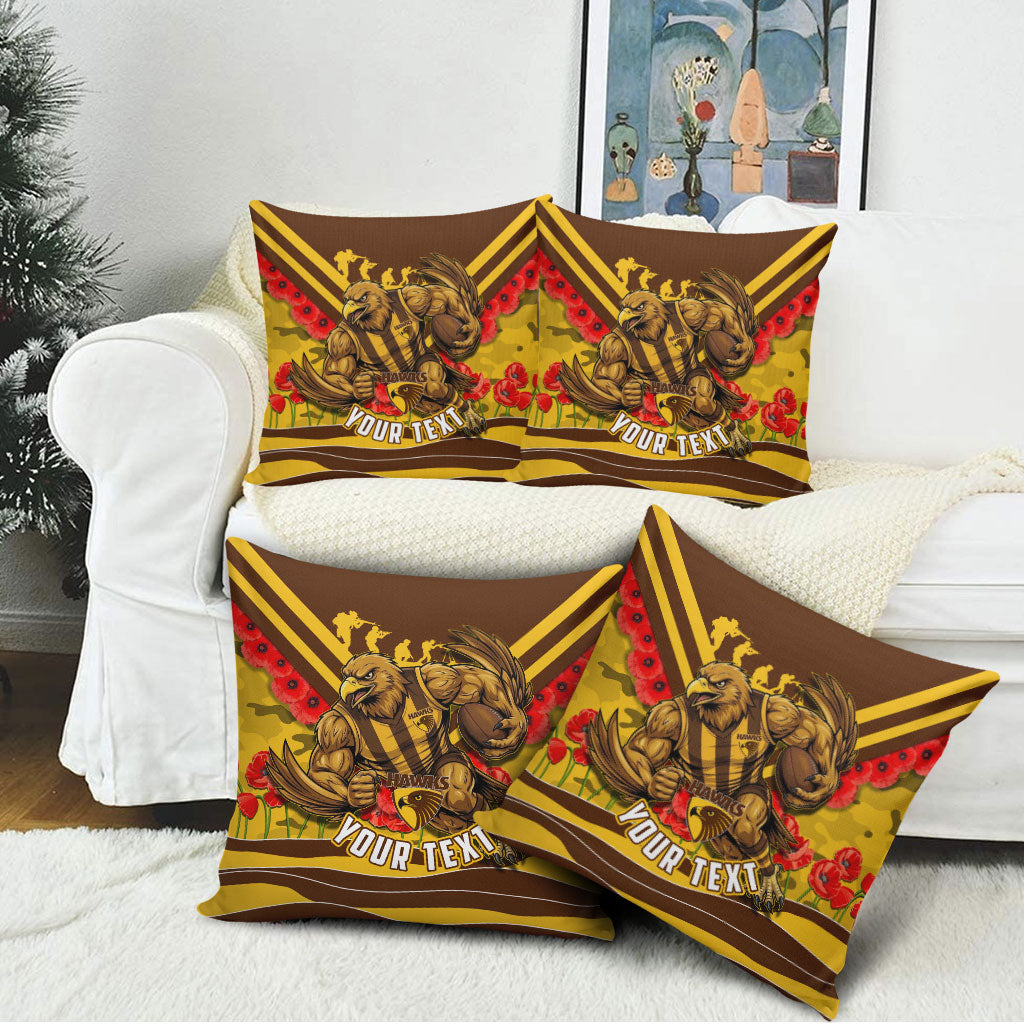 Personalised Hawthorn Hawks ANZAC Pillow Cover Military Remembrance Australian Football Mascot Camouflage
