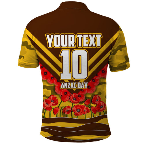Personalised Hawthorn Hawks ANZAC Polo Shirt Military Remembrance Australian Football Mascot Camouflage