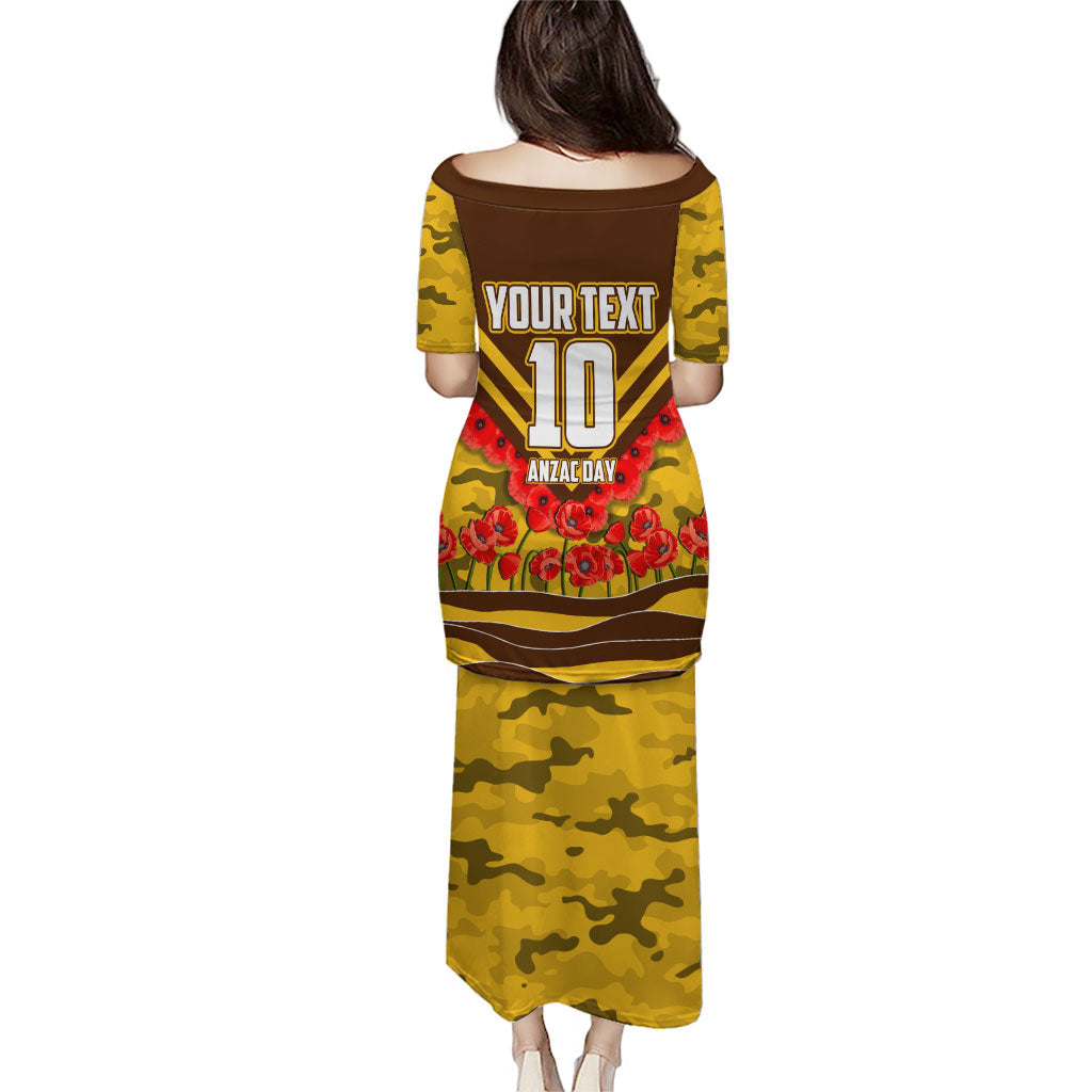 Personalised Hawthorn Hawks ANZAC Puletasi Military Remembrance Australian Football Mascot Camouflage