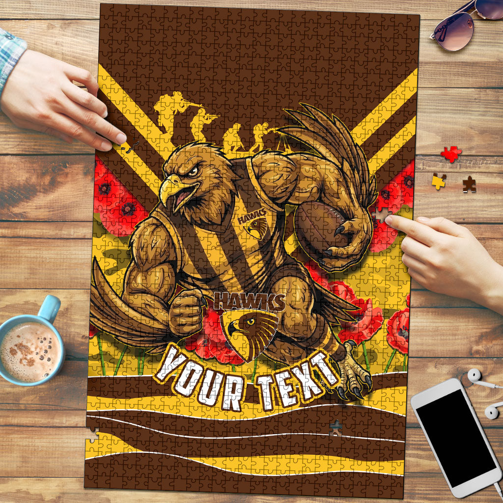 Personalised Hawthorn Hawks ANZAC Puzzle Military Remembrance Australian Football Mascot Camouflage