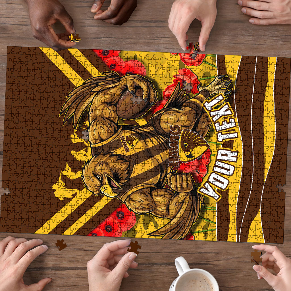 Personalised Hawthorn Hawks ANZAC Puzzle Military Remembrance Australian Football Mascot Camouflage