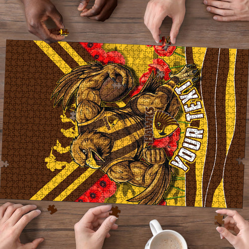 Personalised Hawthorn Hawks ANZAC Puzzle Military Remembrance Australian Football Mascot Camouflage