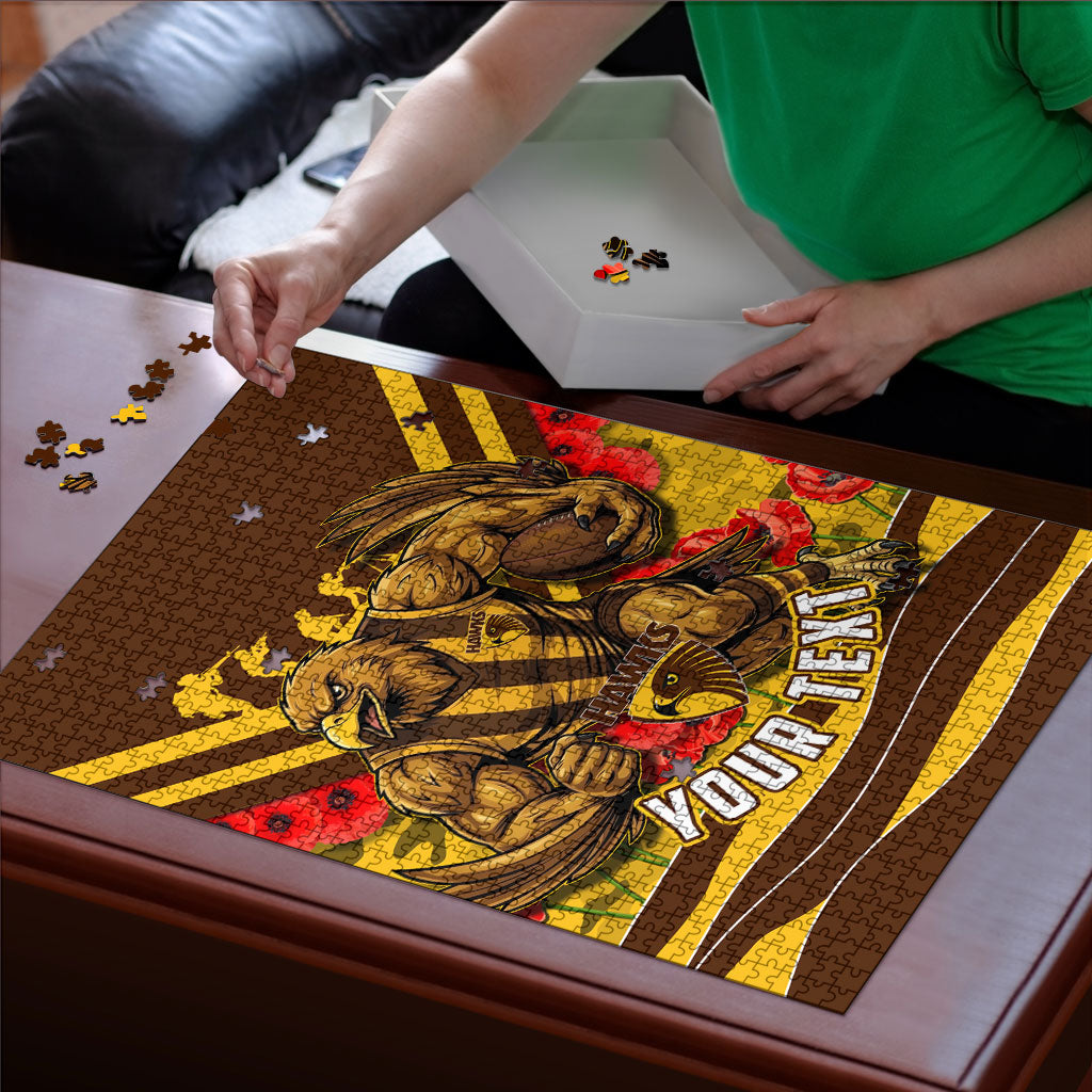 Personalised Hawthorn Hawks ANZAC Puzzle Military Remembrance Australian Football Mascot Camouflage