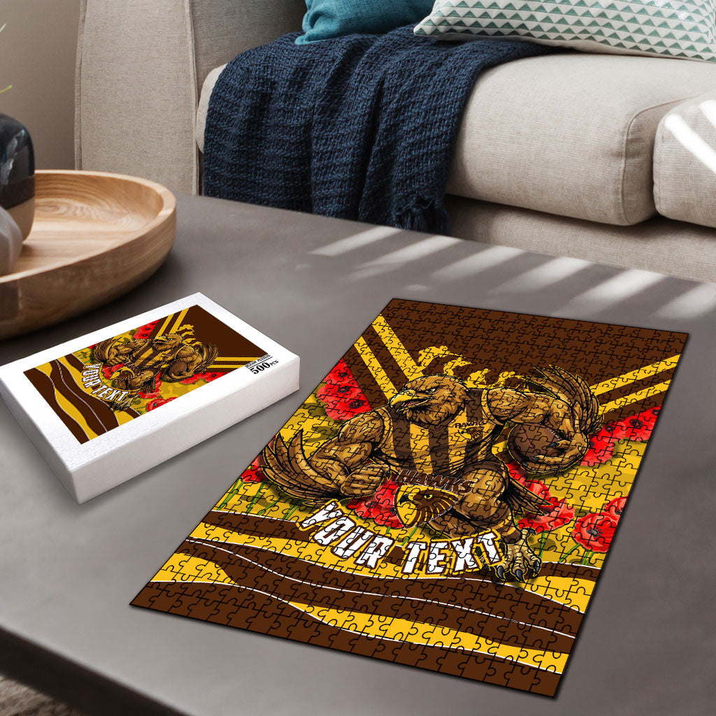 Personalised Hawthorn Hawks ANZAC Puzzle Military Remembrance Australian Football Mascot Camouflage