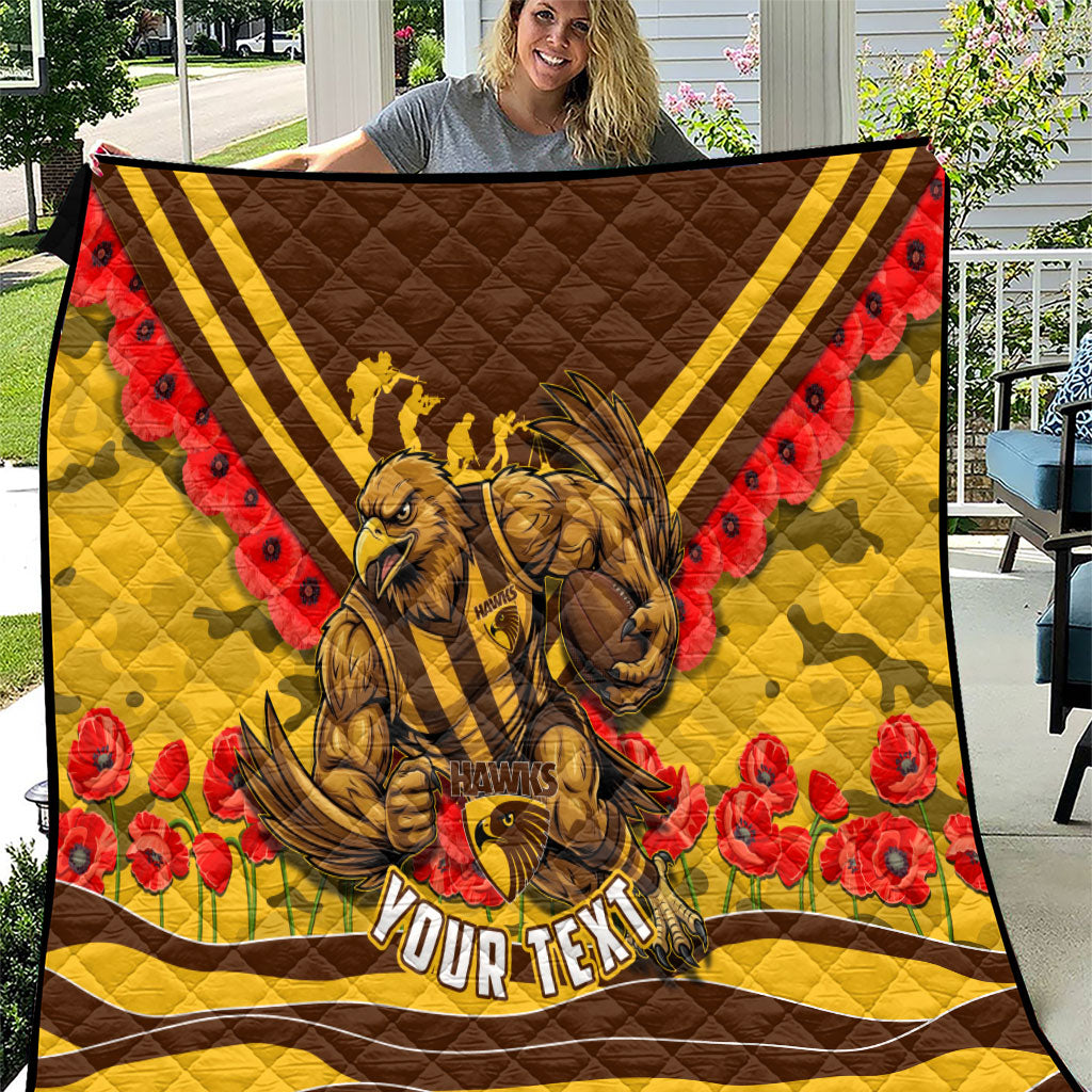Personalised Hawthorn Hawks ANZAC Quilt Military Remembrance Australian Football Mascot Camouflage