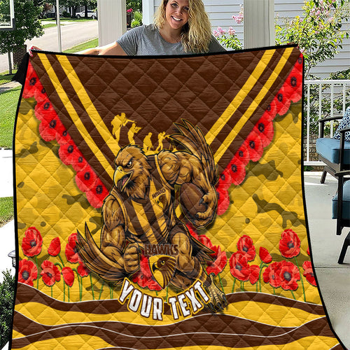 Personalised Hawthorn Hawks ANZAC Quilt Military Remembrance Australian Football Mascot Camouflage