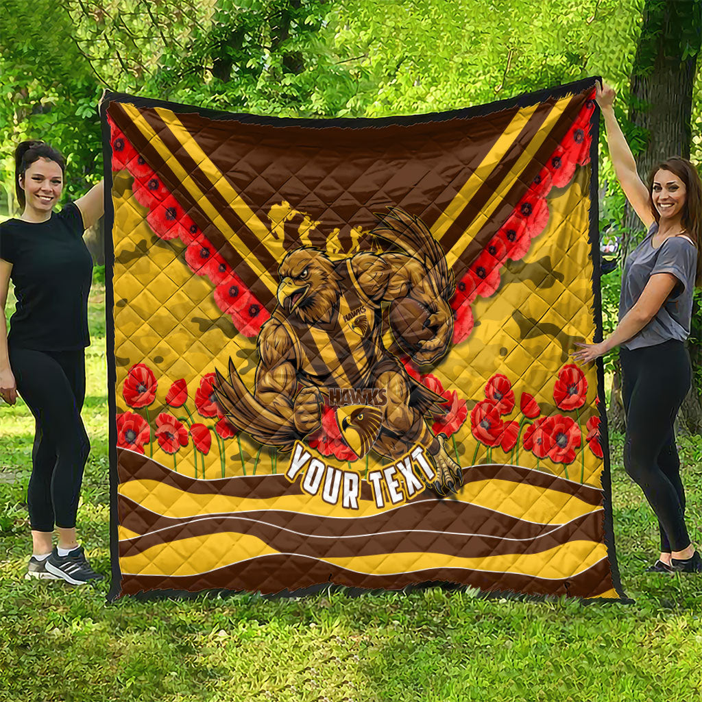 Personalised Hawthorn Hawks ANZAC Quilt Military Remembrance Australian Football Mascot Camouflage