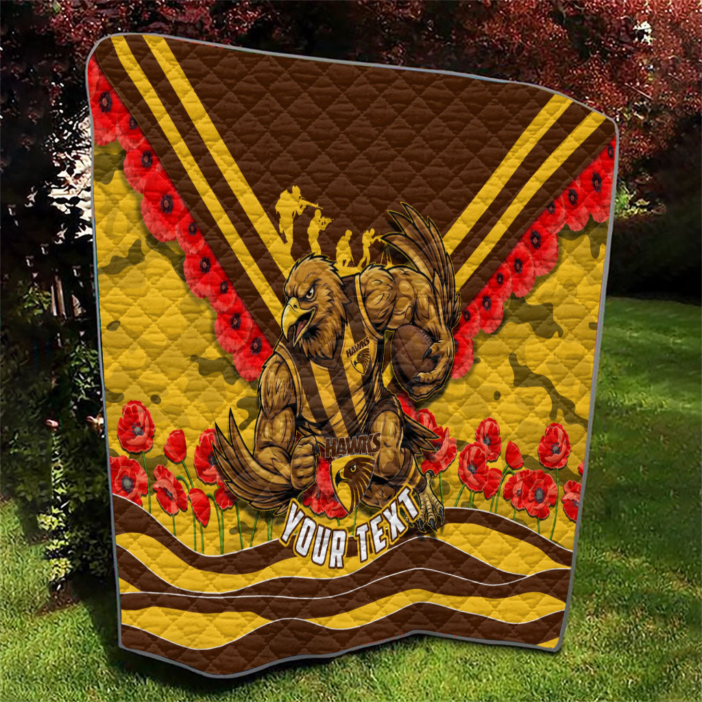 Personalised Hawthorn Hawks ANZAC Quilt Military Remembrance Australian Football Mascot Camouflage