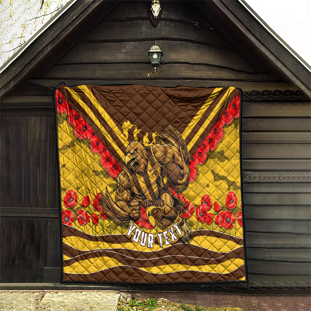 Personalised Hawthorn Hawks ANZAC Quilt Military Remembrance Australian Football Mascot Camouflage