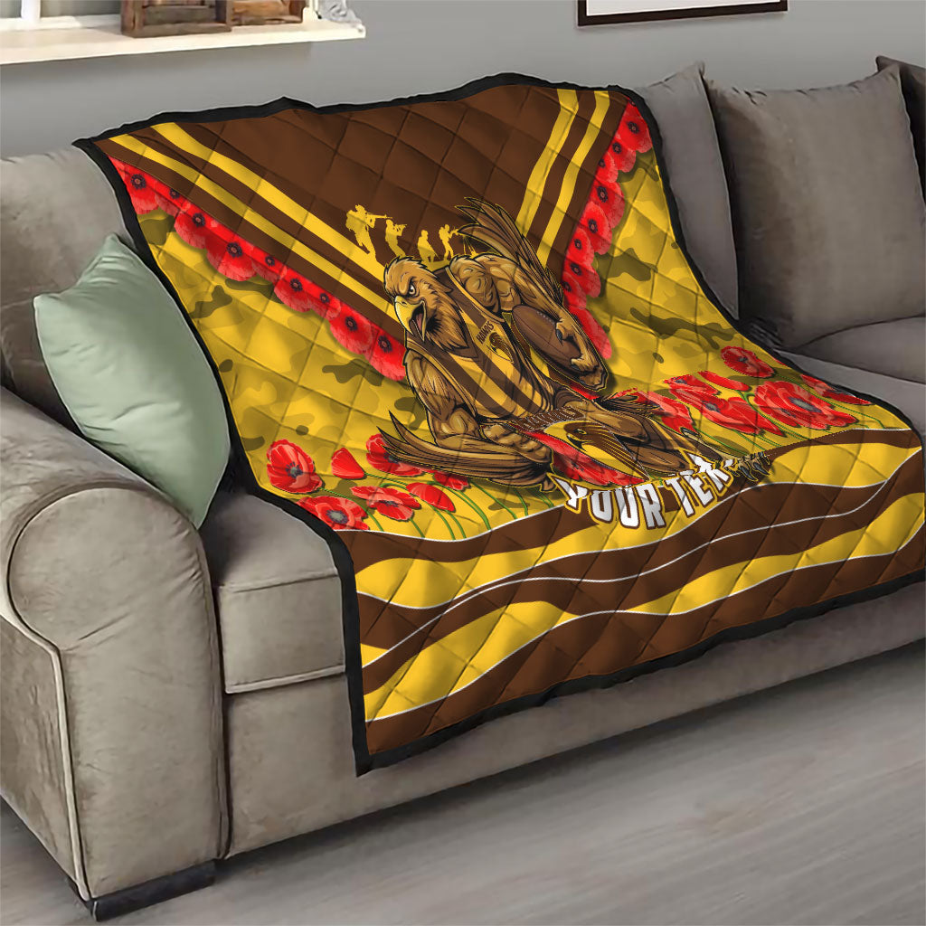 Personalised Hawthorn Hawks ANZAC Quilt Military Remembrance Australian Football Mascot Camouflage