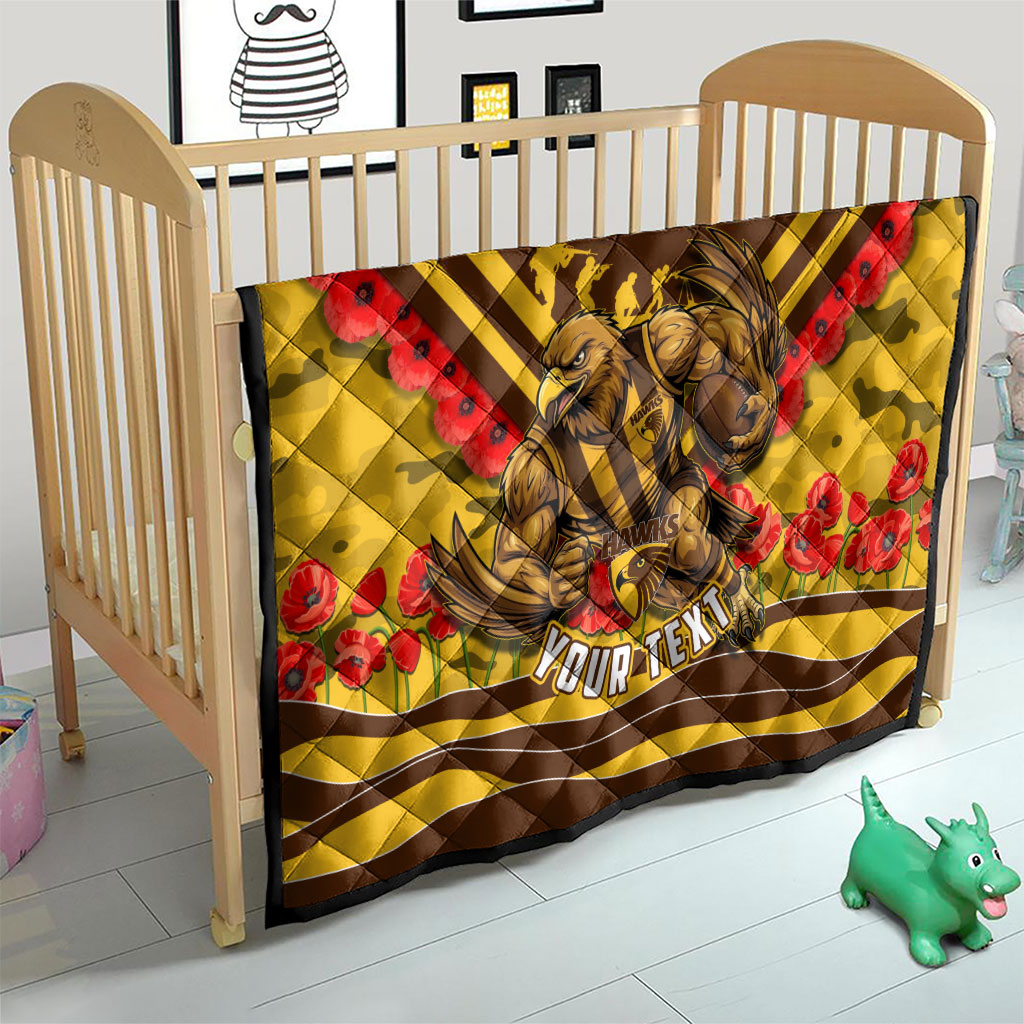 Personalised Hawthorn Hawks ANZAC Quilt Military Remembrance Australian Football Mascot Camouflage