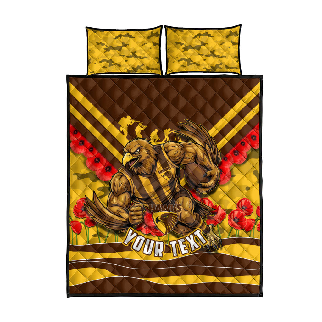 Personalised Hawthorn Hawks ANZAC Quilt Bed Set Military Remembrance Australian Football Mascot Camouflage