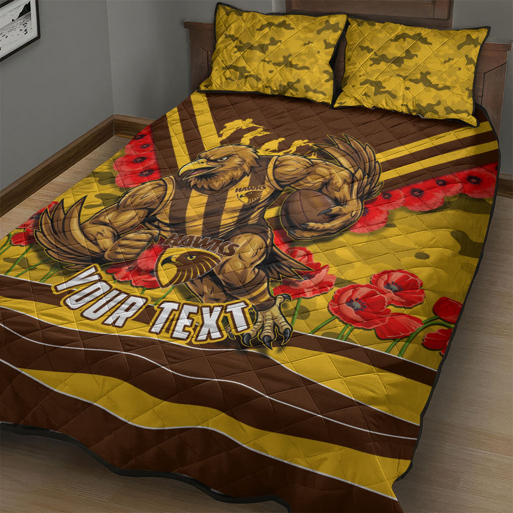 Personalised Hawthorn Hawks ANZAC Quilt Bed Set Military Remembrance Australian Football Mascot Camouflage