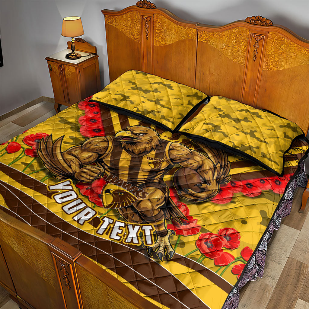 Personalised Hawthorn Hawks ANZAC Quilt Bed Set Military Remembrance Australian Football Mascot Camouflage
