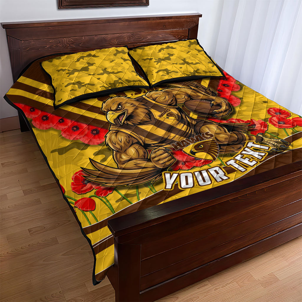 Personalised Hawthorn Hawks ANZAC Quilt Bed Set Military Remembrance Australian Football Mascot Camouflage