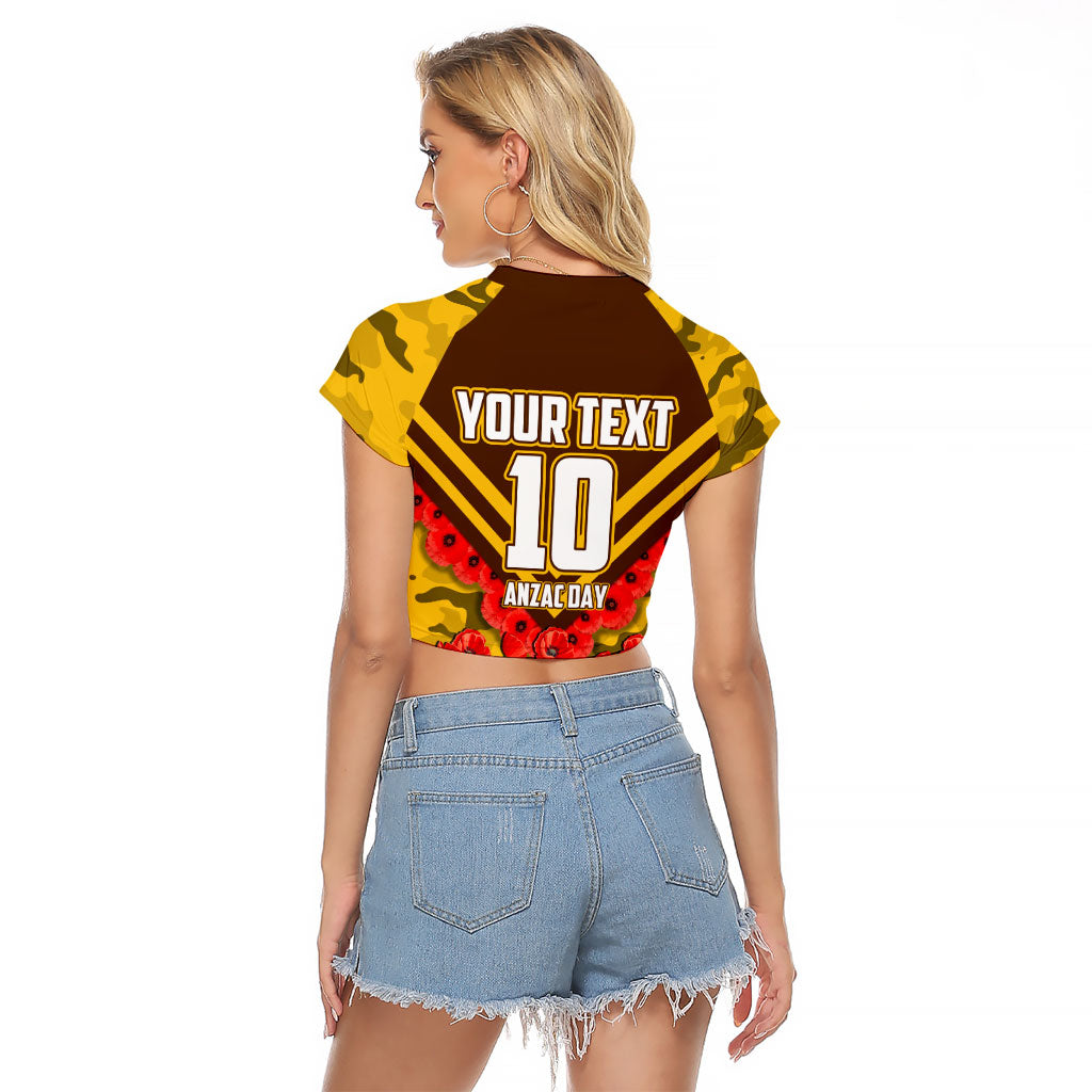 Personalised Hawthorn Hawks ANZAC Raglan Cropped T Shirt Military Remembrance Australian Football Mascot Camouflage