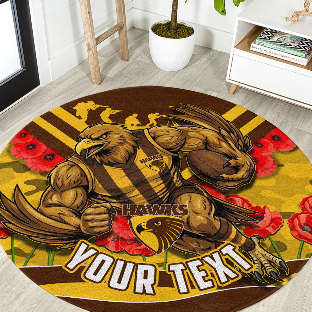 Personalised Hawthorn Hawks ANZAC Round Carpet Military Remembrance Australian Football Mascot Camouflage