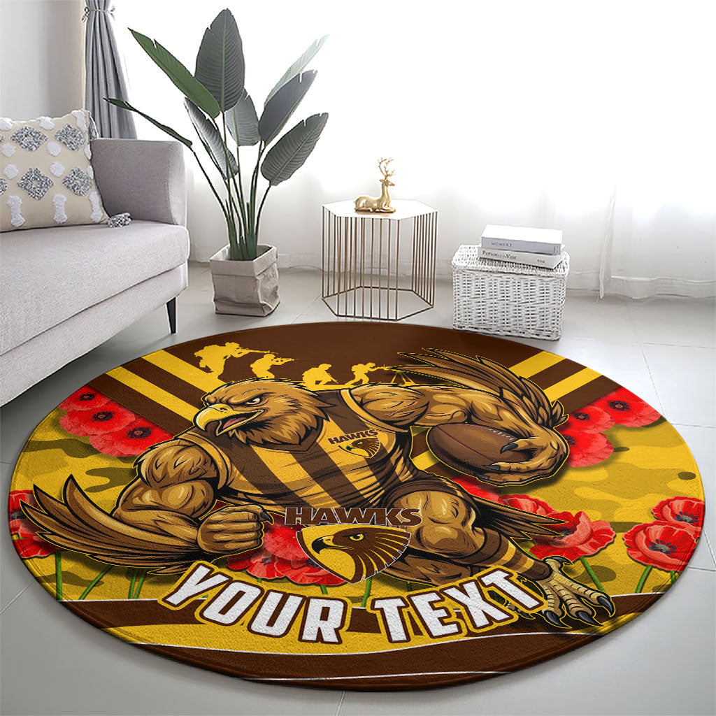 Personalised Hawthorn Hawks ANZAC Round Carpet Military Remembrance Australian Football Mascot Camouflage