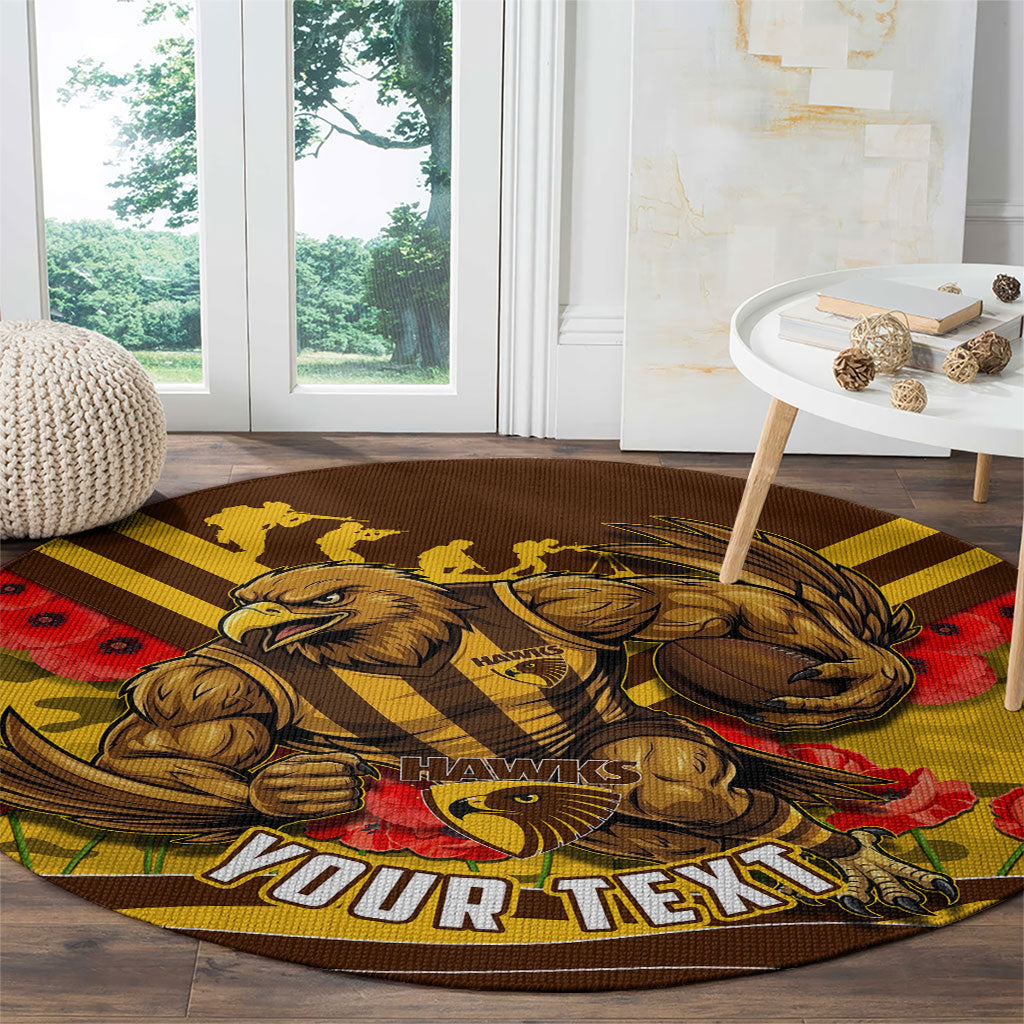 Personalised Hawthorn Hawks ANZAC Round Carpet Military Remembrance Australian Football Mascot Camouflage