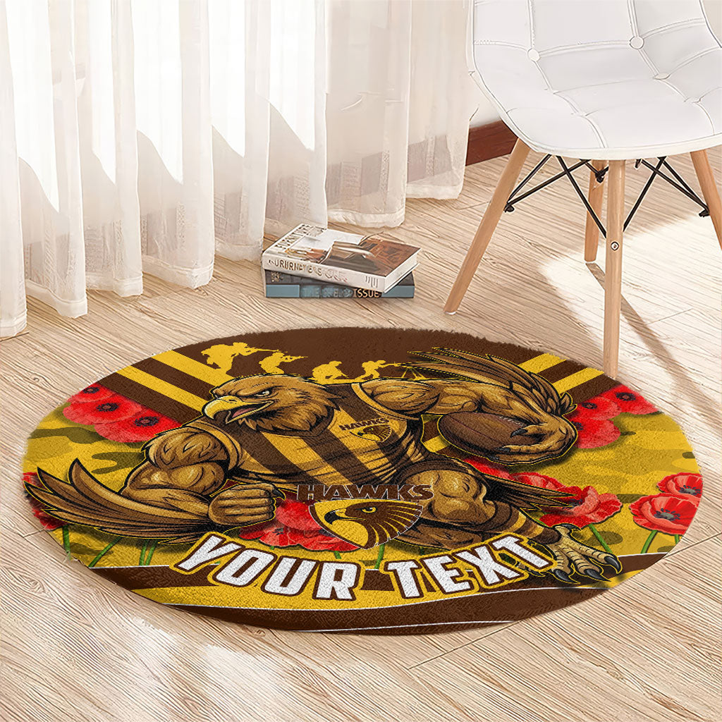 Personalised Hawthorn Hawks ANZAC Round Carpet Military Remembrance Australian Football Mascot Camouflage