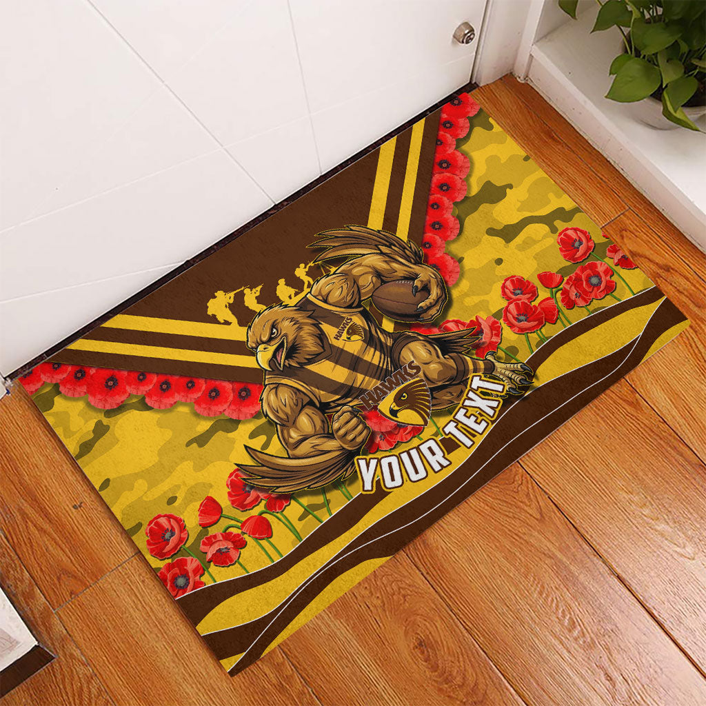 Personalised Hawthorn Hawks ANZAC Rubber Doormat Military Remembrance Australian Football Mascot Camouflage