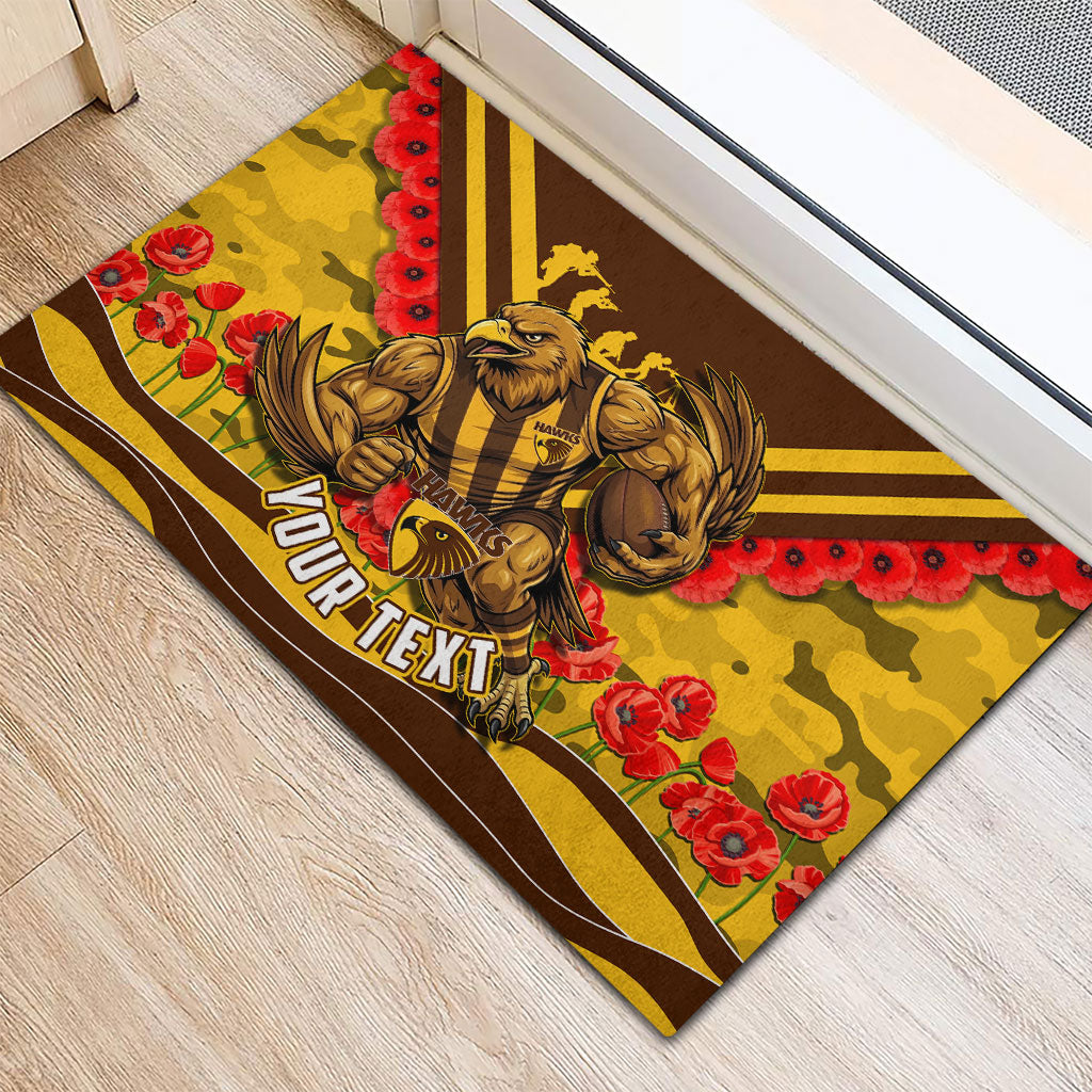 Personalised Hawthorn Hawks ANZAC Rubber Doormat Military Remembrance Australian Football Mascot Camouflage