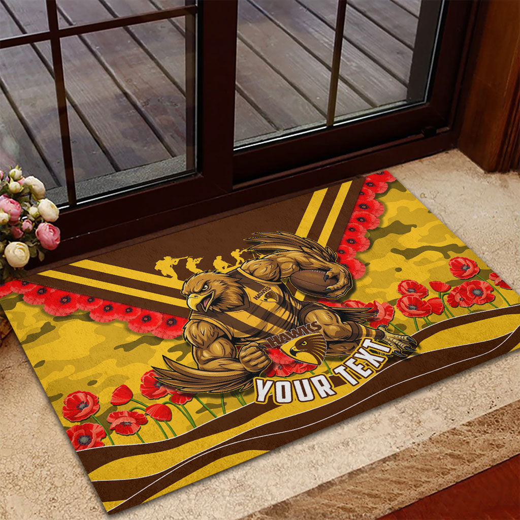 Personalised Hawthorn Hawks ANZAC Rubber Doormat Military Remembrance Australian Football Mascot Camouflage