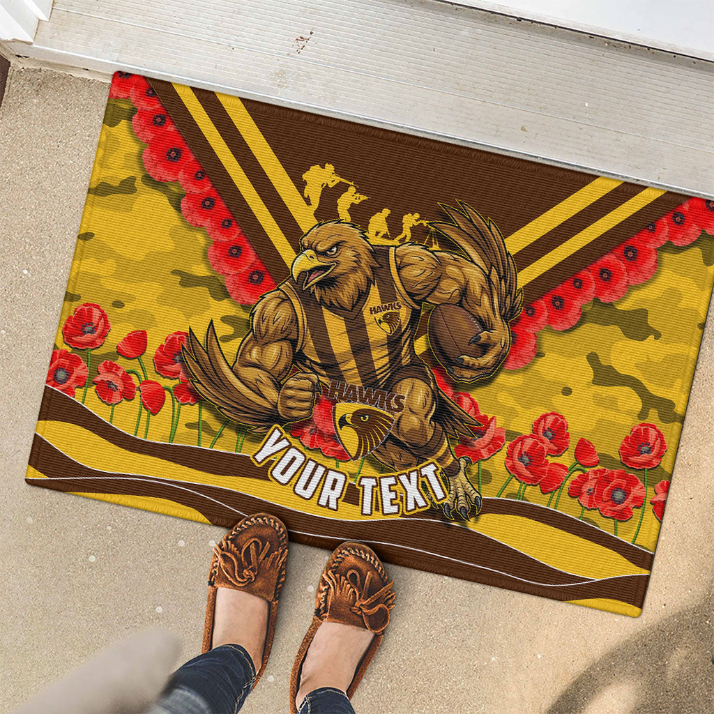 Personalised Hawthorn Hawks ANZAC Rubber Doormat Military Remembrance Australian Football Mascot Camouflage