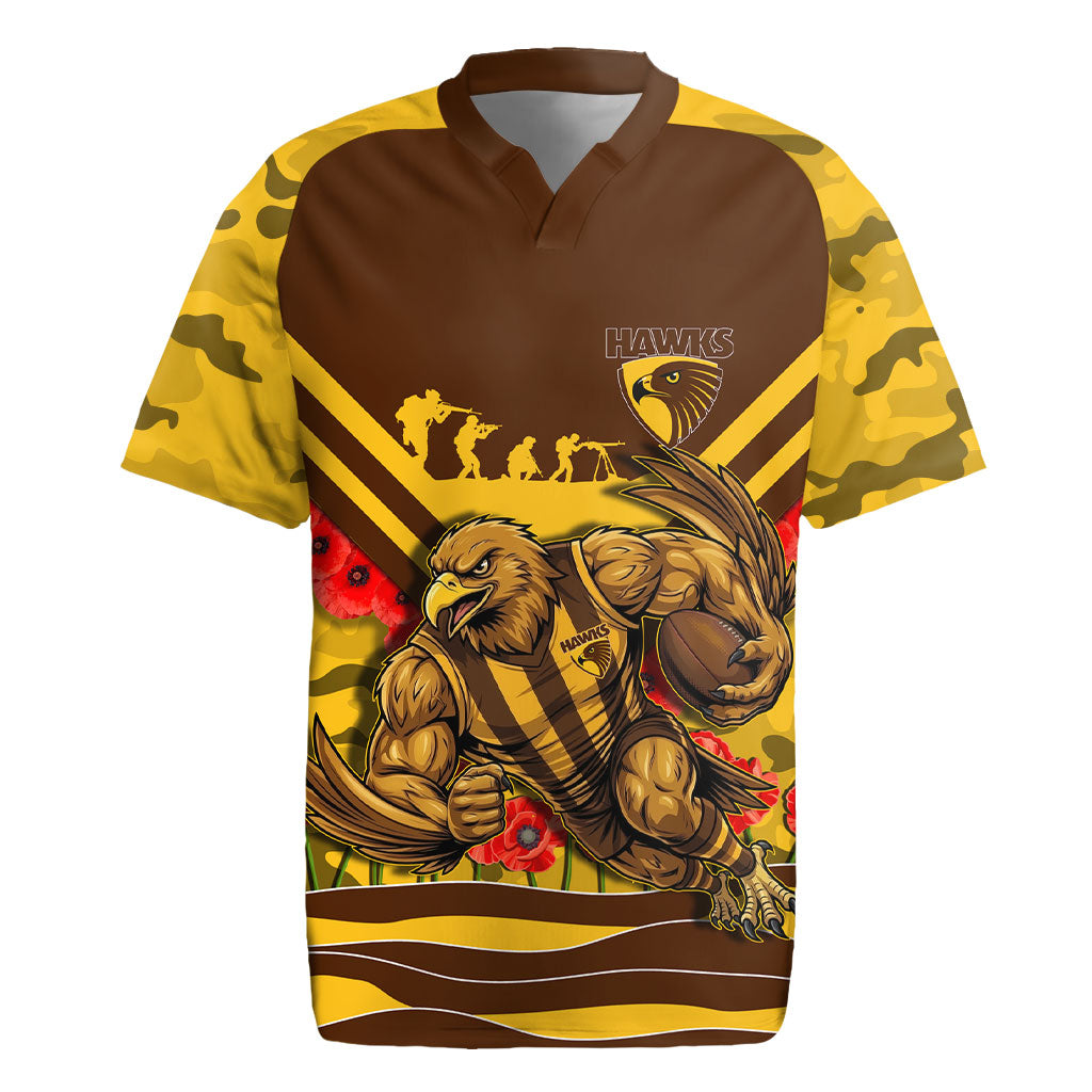 Personalised Hawthorn Hawks ANZAC Rugby Jersey Military Remembrance Australian Football Mascot Camouflage