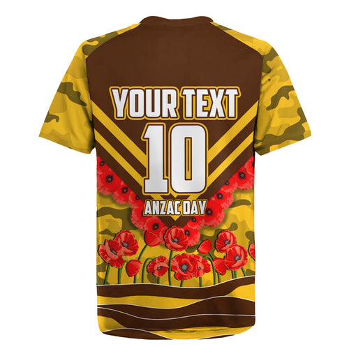 Personalised Hawthorn Hawks ANZAC Rugby Jersey Military Remembrance Australian Football Mascot Camouflage