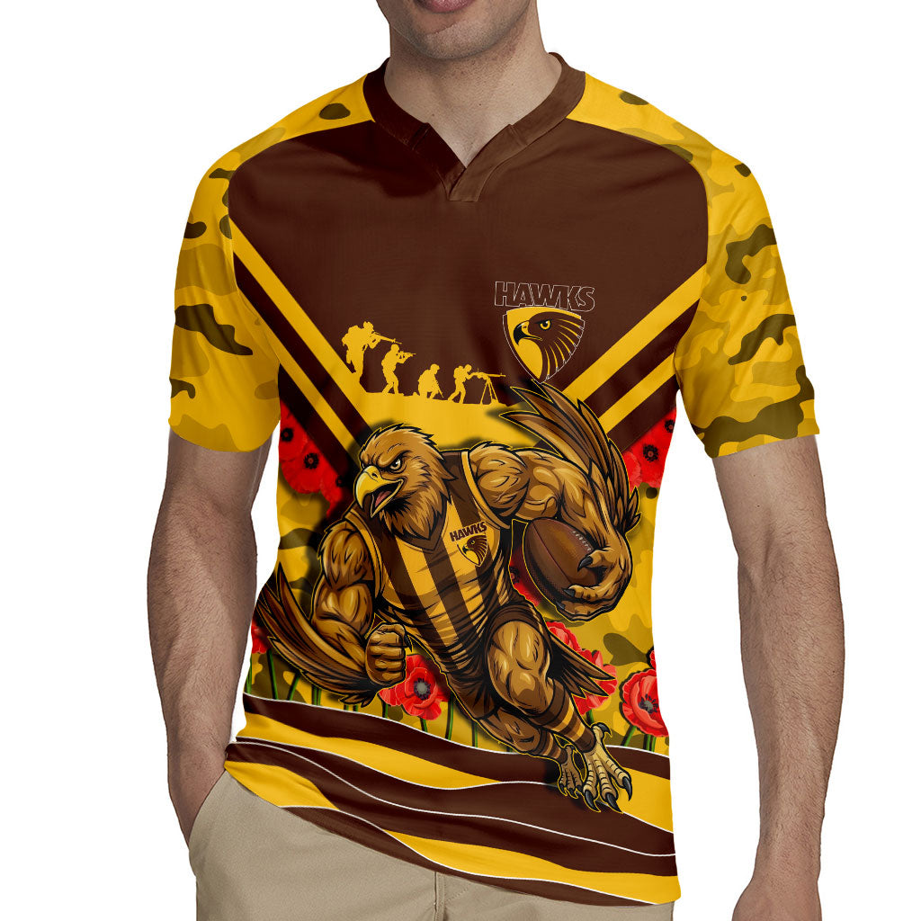 Personalised Hawthorn Hawks ANZAC Rugby Jersey Military Remembrance Australian Football Mascot Camouflage
