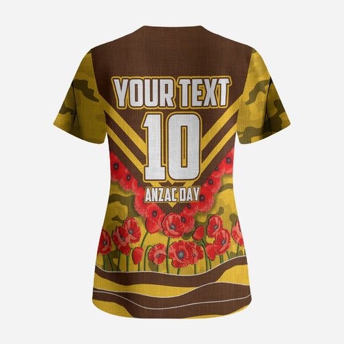 Personalised Hawthorn Hawks ANZAC Scrub Top Military Remembrance Australian Football Mascot Camouflage