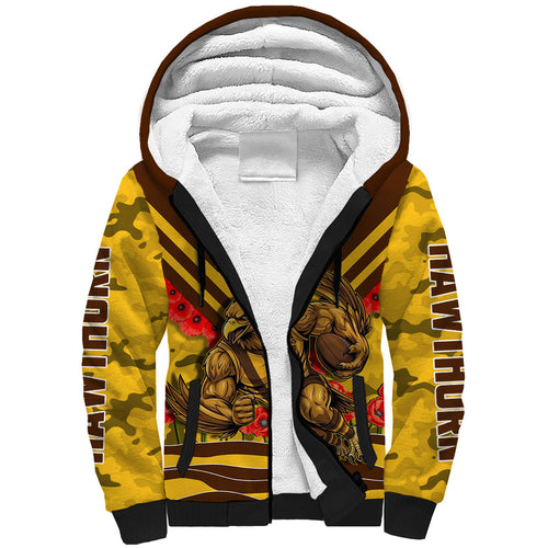 Personalised Hawthorn Hawks ANZAC Sherpa Hoodie Military Remembrance Australian Football Mascot Camouflage