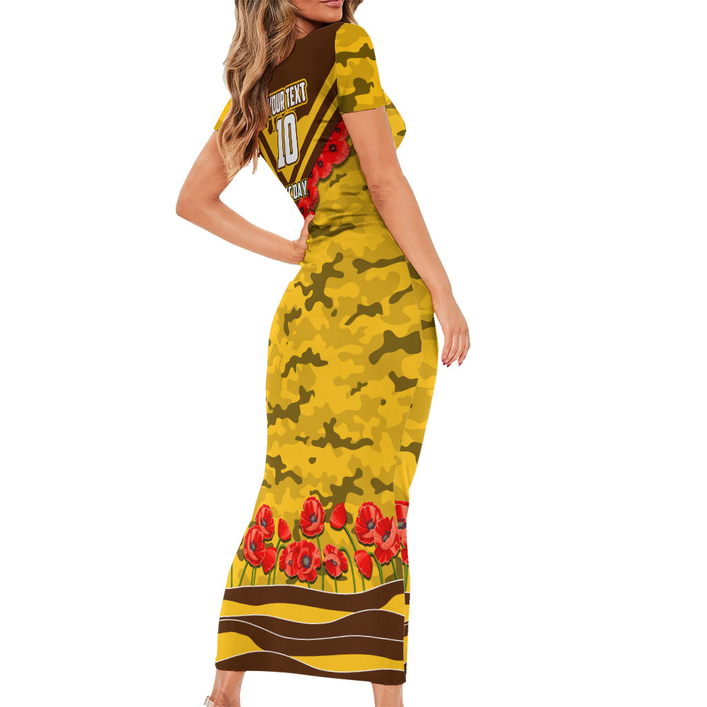 Personalised Hawthorn Hawks ANZAC Short Sleeve Bodycon Dress Military Remembrance Australian Football Mascot Camouflage