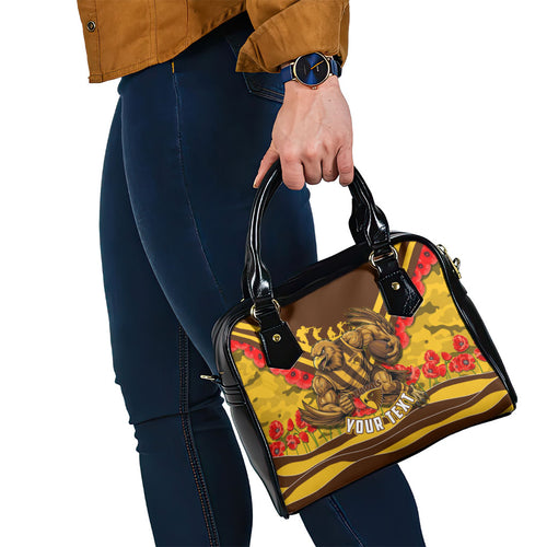 Personalised Hawthorn Hawks ANZAC Shoulder Handbag Military Remembrance Australian Football Mascot Camouflage