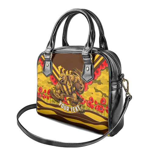 Personalised Hawthorn Hawks ANZAC Shoulder Handbag Military Remembrance Australian Football Mascot Camouflage