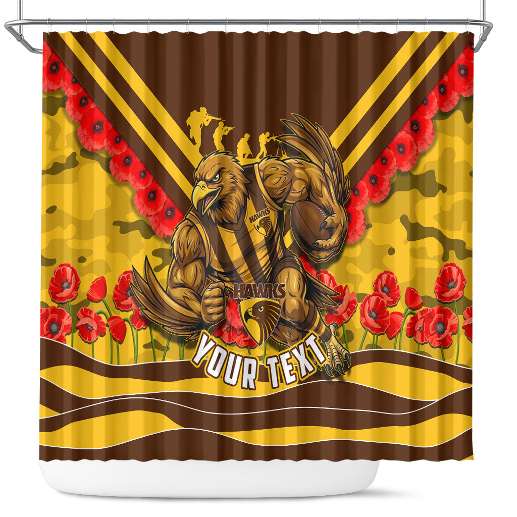 Personalised Hawthorn Hawks ANZAC Shower Curtain Military Remembrance Australian Football Mascot Camouflage