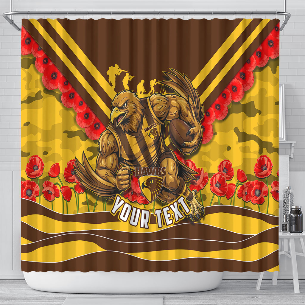 Personalised Hawthorn Hawks ANZAC Shower Curtain Military Remembrance Australian Football Mascot Camouflage