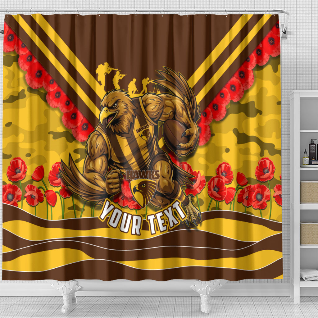 Personalised Hawthorn Hawks ANZAC Shower Curtain Military Remembrance Australian Football Mascot Camouflage