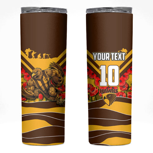 Personalised Hawthorn Hawks ANZAC Skinny Tumbler Military Remembrance Australian Football Mascot Camouflage