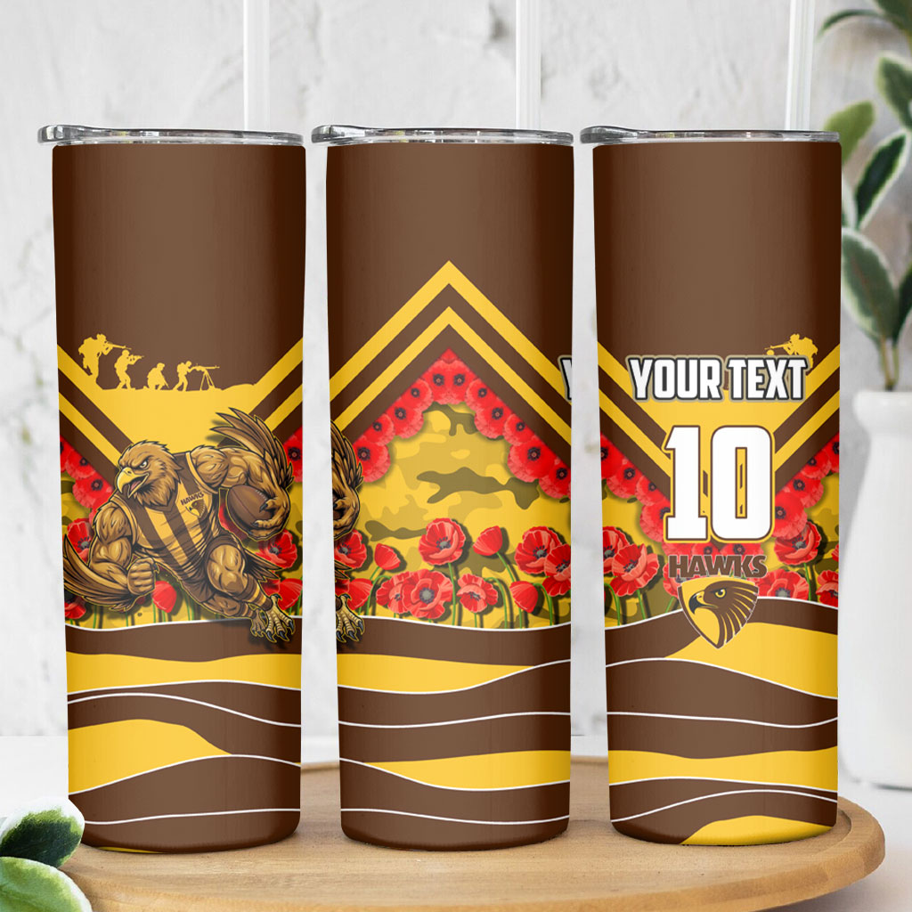 Personalised Hawthorn Hawks ANZAC Skinny Tumbler Military Remembrance Australian Football Mascot Camouflage