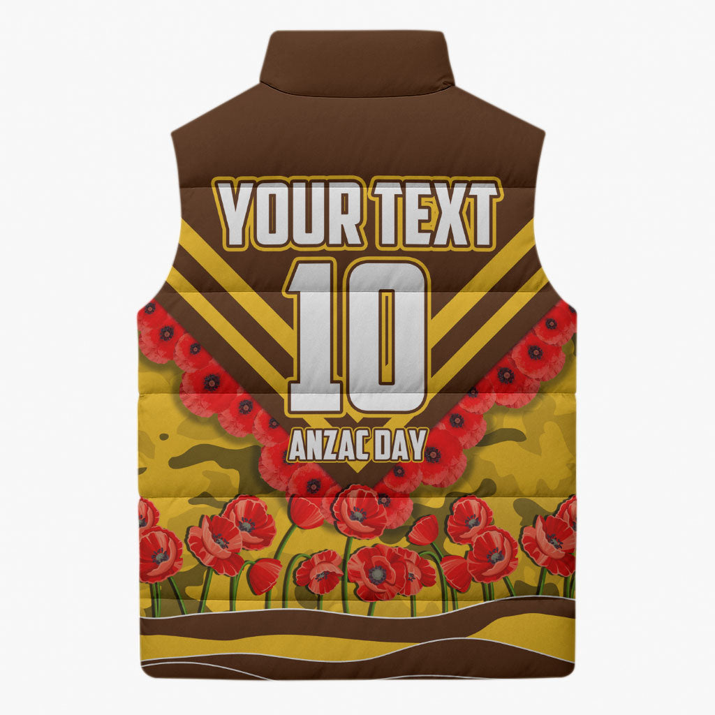 Personalised Hawthorn Hawks ANZAC Sleeveless Puffer Jacket Military Remembrance Australian Football Mascot Camouflage