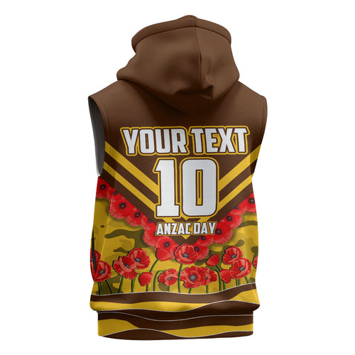 Personalised Hawthorn Hawks ANZAC Sleeveless Zip Hoodie Military Remembrance Australian Football Mascot Camouflage