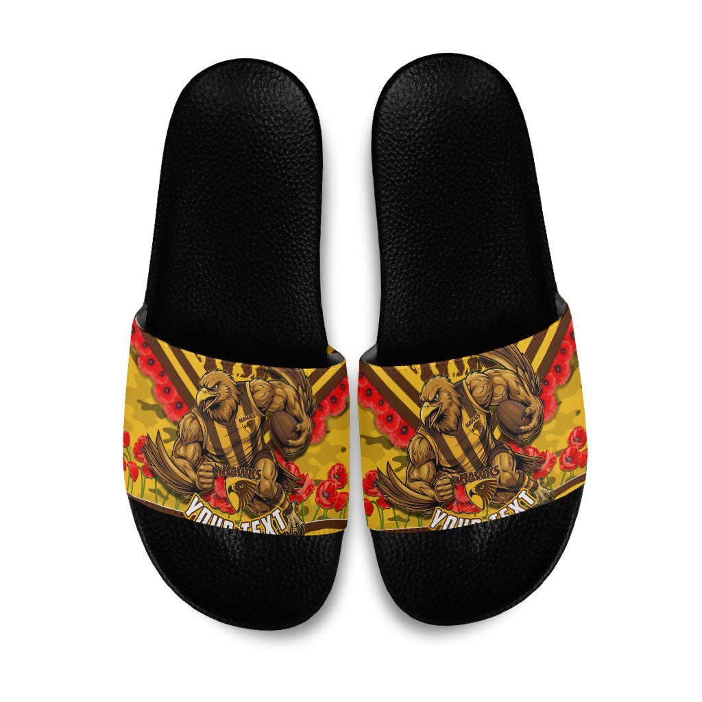 Personalised Hawthorn Hawks ANZAC Slide Sandals Military Remembrance Australian Football Mascot Camouflage
