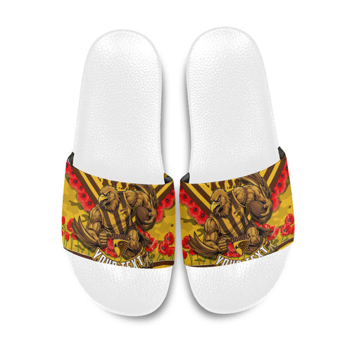 Personalised Hawthorn Hawks ANZAC Slide Sandals Military Remembrance Australian Football Mascot Camouflage