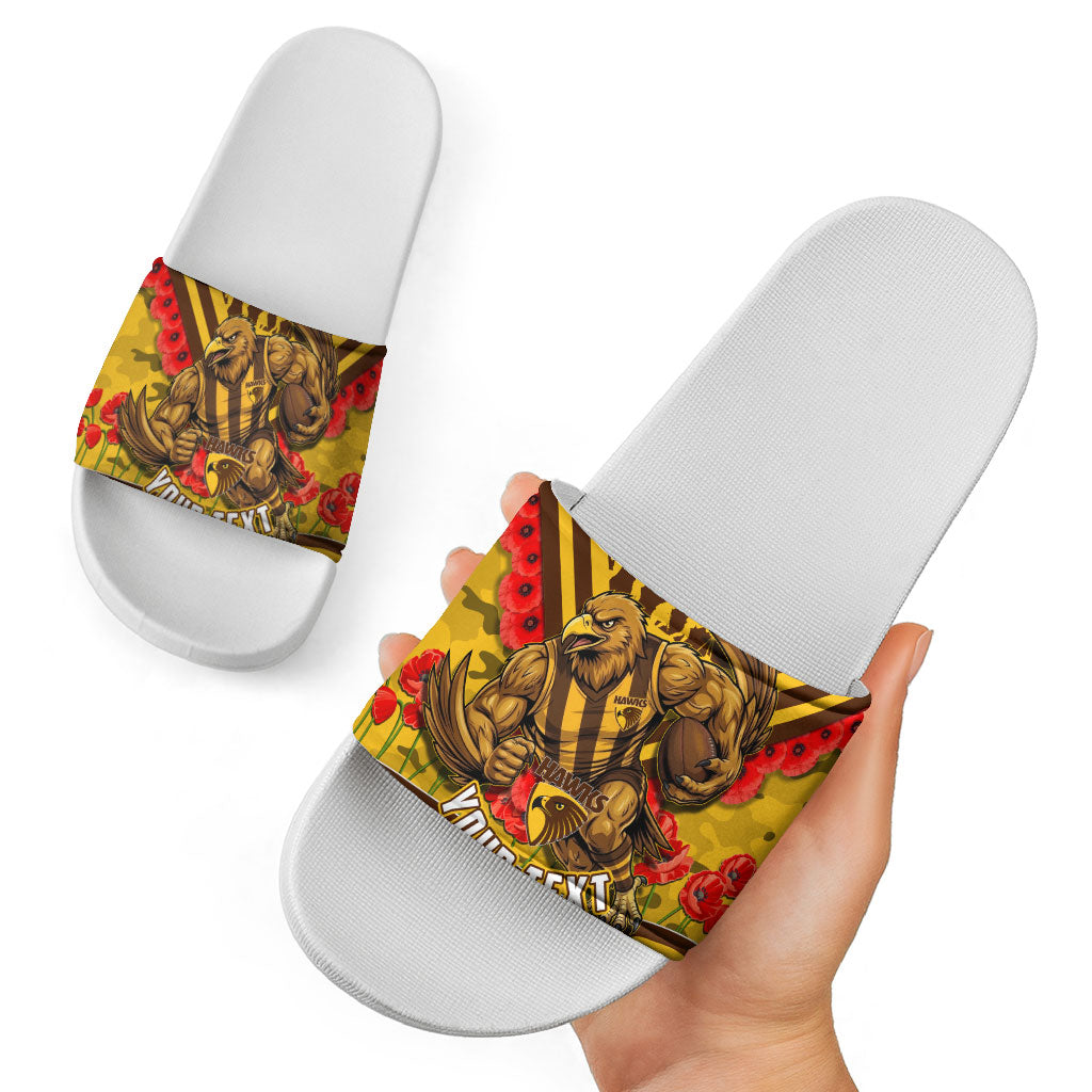 Personalised Hawthorn Hawks ANZAC Slide Sandals Military Remembrance Australian Football Mascot Camouflage